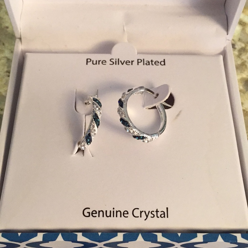Silver Plated Genuine Crystal Clasp Earrings